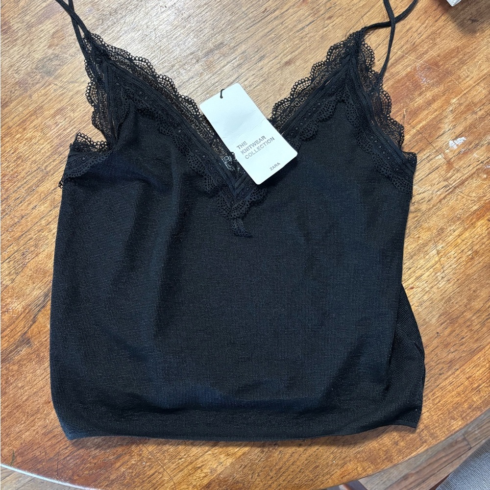Zara Black Lace Trim V-Neck Camisole